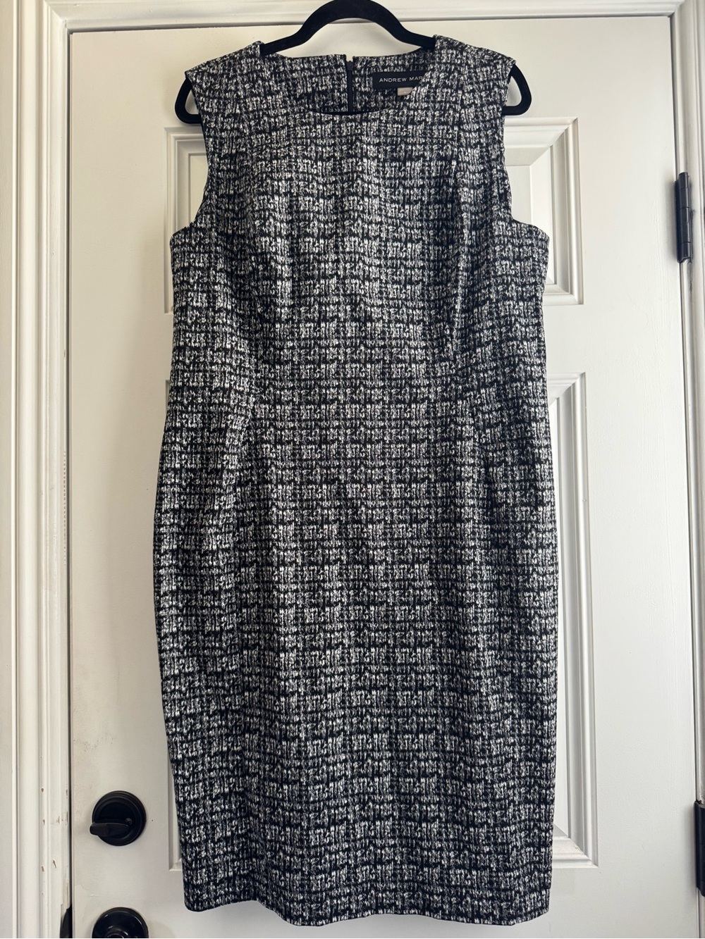 Andrew Marc Black & White Textured Sheath Midi Dress